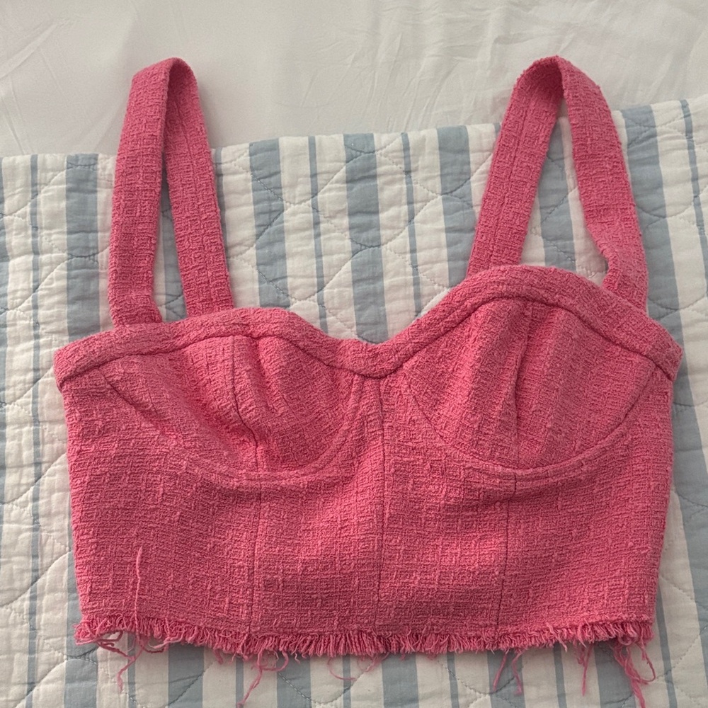 Zara Faded Pink Textured Bustier Crop Top